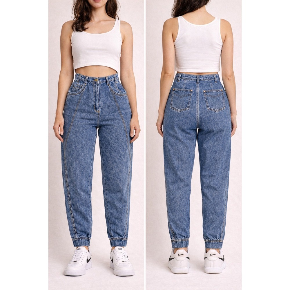 Y2K Barrel Leg Jeans High Rise Tapered Denim Blue Womens Size 10 Street Vintage